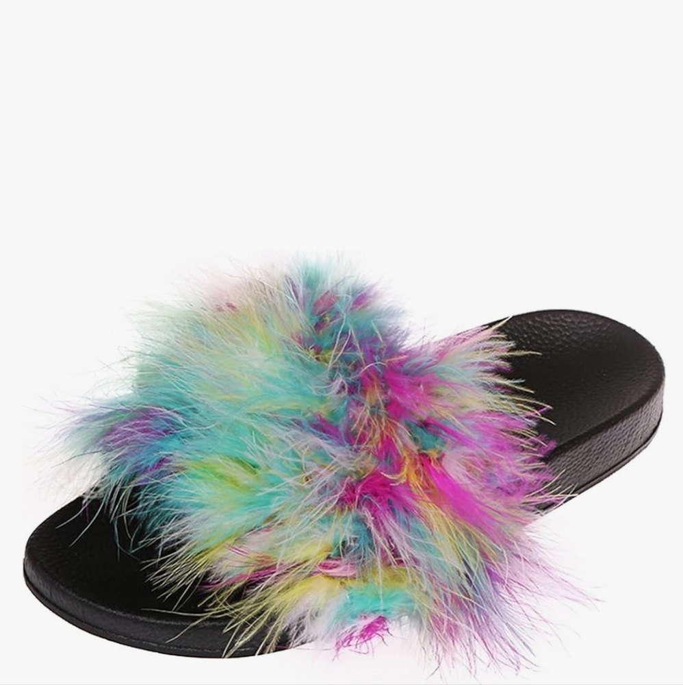 NEW Fluffy Feathery Slippers for Women Fashion  Open Toe Slides